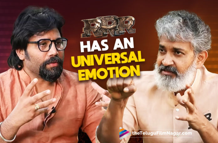 RRR Has An Universal Emotion, Says SS Rajamouli In An Interview With Sandeep Reddy Vanga,Telugu Filmnagar,Latest Telugu Movies 2022,Telugu Film News 2022,Tollywood Movie Updates,Latest Tollywood Updates, RRR,RRR Movie,RRR Telugu Movie,RRR Movie latest updates,RRR Campaign Updates,RRR movie Promotions updates,RRR Team Promotions,RRR Promotions,legendary director SS Rajamouli, SS Rajamouli Interviews,SS Rajamouli Interview with Sandeep Reddy Vanga,SS Rajamouli with Tollywood’s young sensational director,Sandeep Reddy Vanga is a huge fan of the interval blocks of Rajamouli’s films, Sandeep Reddy Vanga discussed the interval block of Chatrapathi with Rajamouli,Rajamouli talks about the shooting locations of RRR,RRR Movie Major part Shooting in Hyderabad,Tarak’s introduction scene was shot in Bulgaria , Naatu Naatu was shot in the Ukraine’s presidential building,Rajamouli reveals that the story of the film runs in Delhi of the 1920s,RRR Movie Review,RRR Telugu movie Review,RRR First Review,RRR Twitter Review, Rajamouli had actually planned for 225 to 240 shooting days,RRR interval sequence the shooting days were extended to 65 nights, Sandeep Reddy Vanga wants to observe Rajamouli’s direction closely in his next film with Mahesh Babu,Sandeep Reddy Vanga Wants To joi With Rajamouli next Movie For 20-25day to observe the Direction, #RRR,#SSRajamouli,#Sandeepreddyvanga